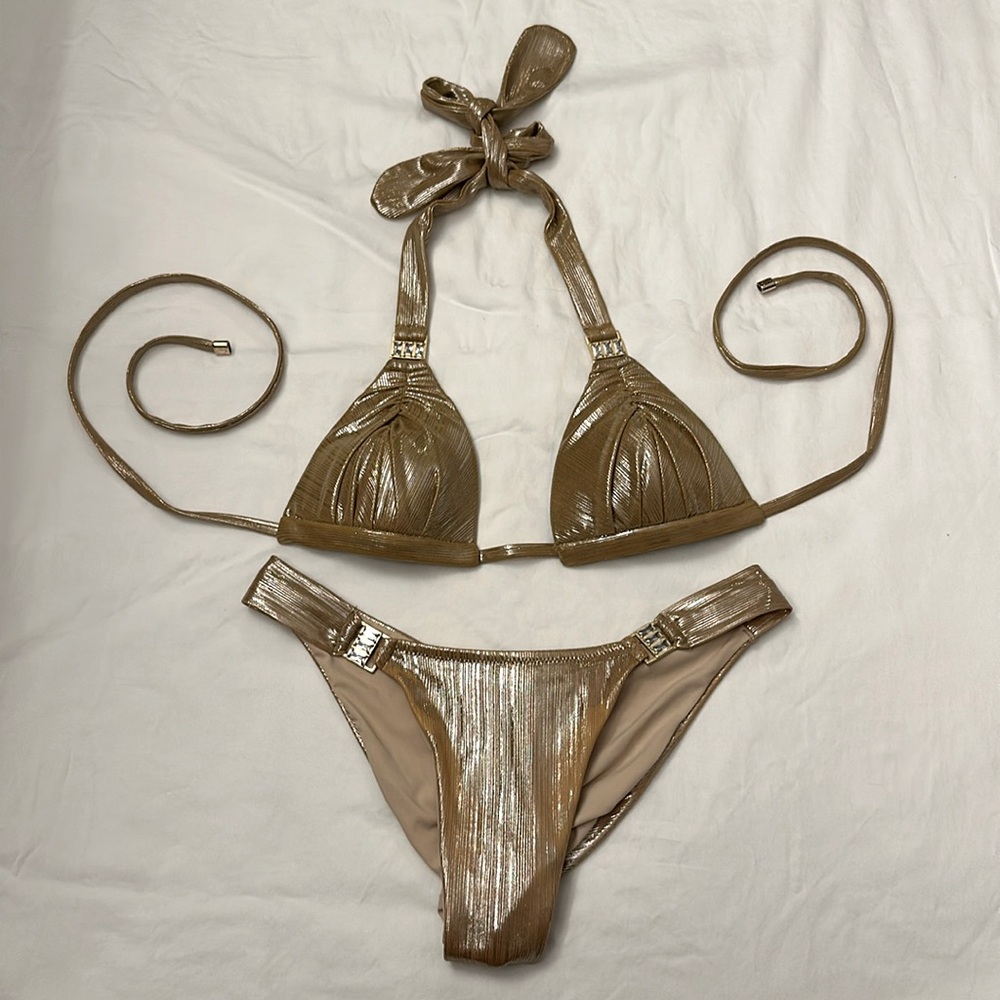 Dolcessa Gold with rhinestone S Bikini Set . Scrunch bottoms
